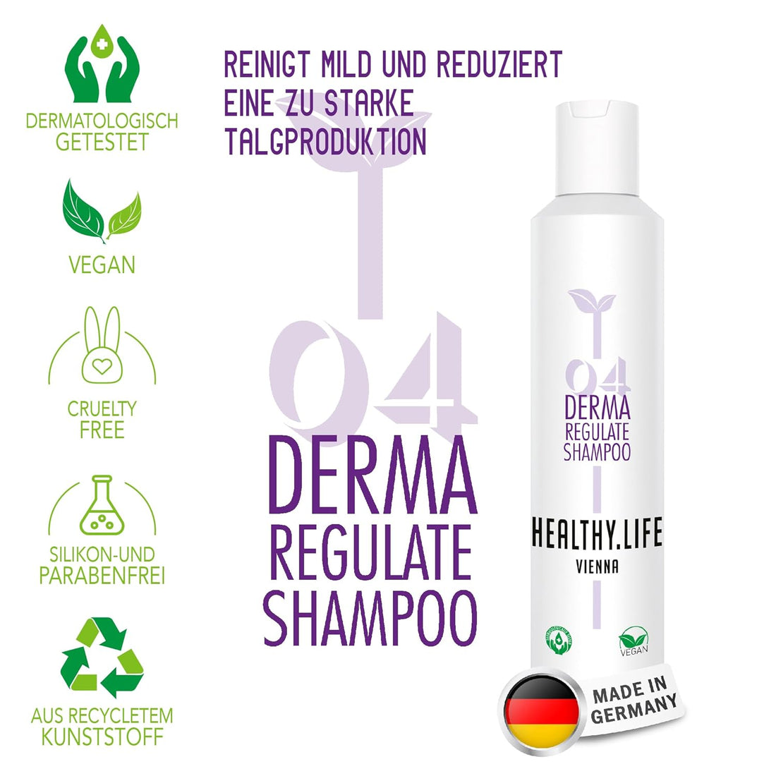 HEALTHY.LIFE VIENNA Derma Regulate Shampoo 200ml mit Zink & Salicylsäure - Anti Schuppenshampoo für juckende Kopfhaut