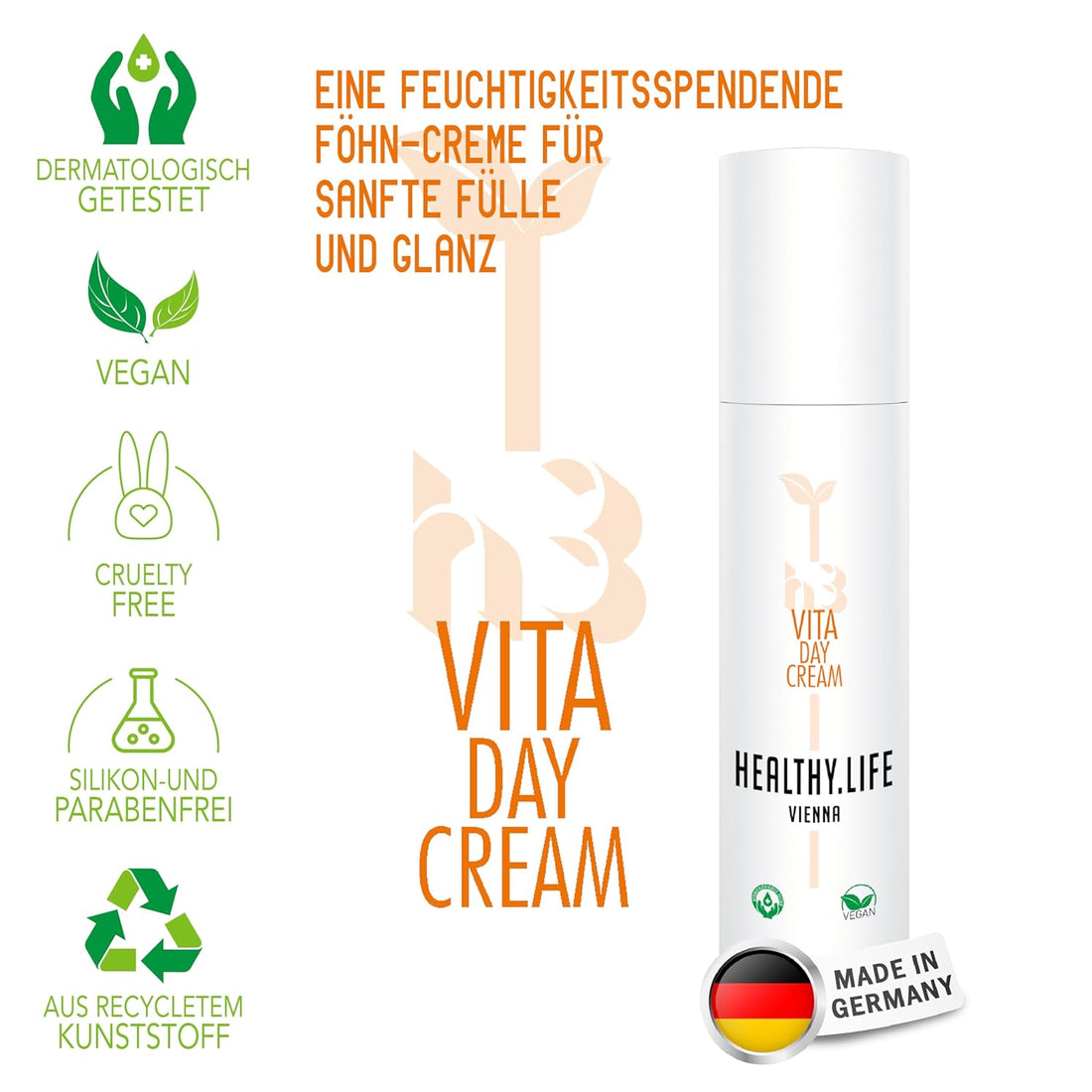 HEALTHY.LIFE VIENNA Vita Day Cream 100ml - Föhncreme für Feuchtigkeit, Fülle und Glanz