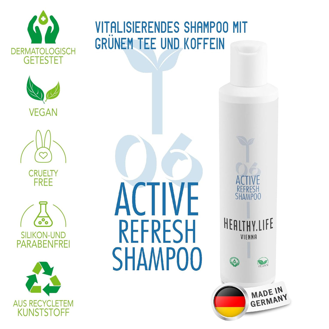 HEALTHY.LIFE VIENNA Active Refresh Shampoo 200ml mit Koffein & Grünem Tee