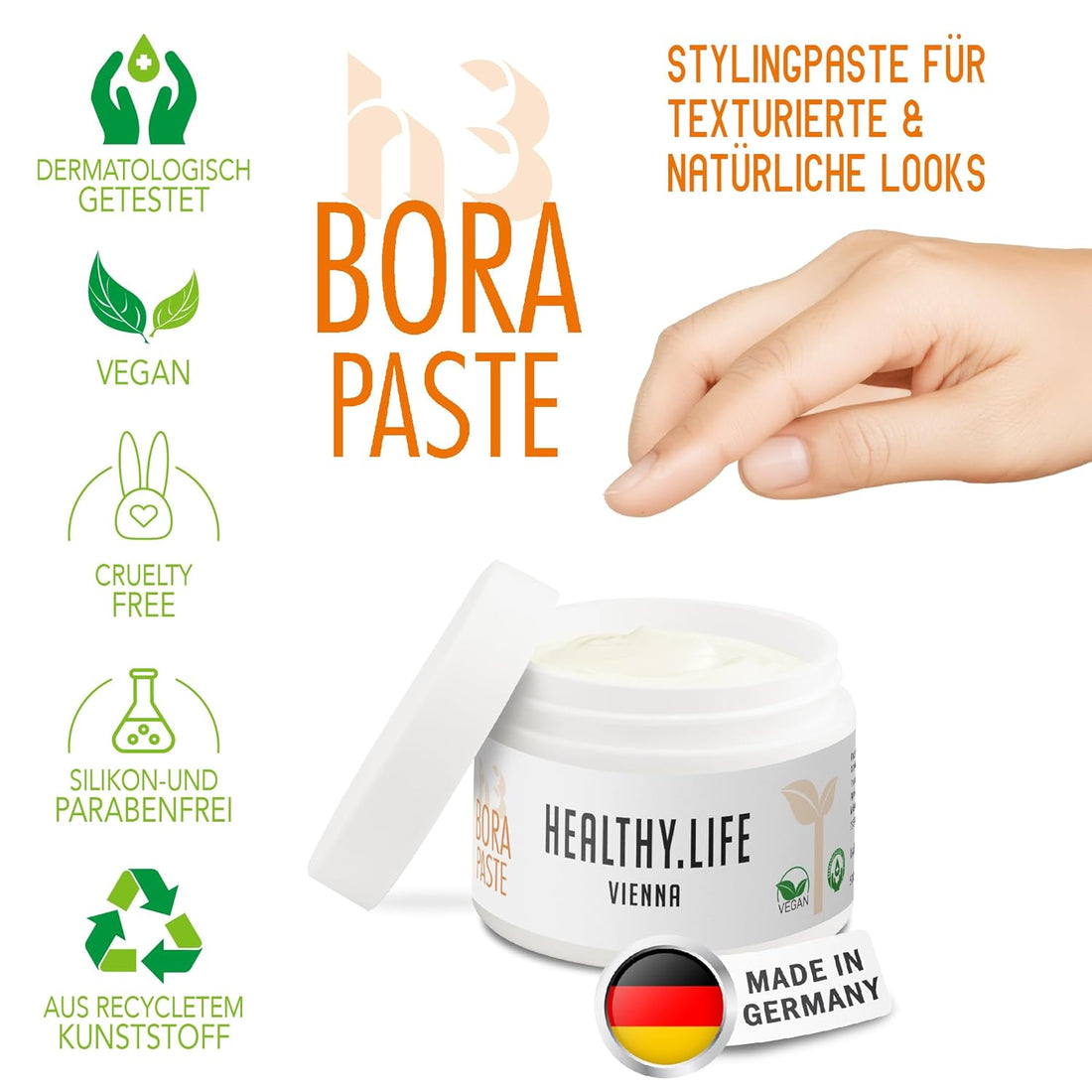 HEALTHY LIFE VIENNA Bora Paste 50ml - Matte Stylingpaste für texturierte, natürliche Looks - HauptSacheShop