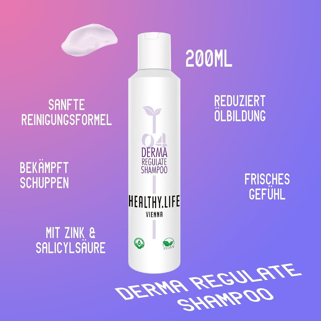 HEALTHY.LIFE VIENNA Derma Regulate Shampoo 200ml mit Zink & Salicylsäure - Anti Schuppenshampoo für juckende Kopfhaut - HauptSacheShop