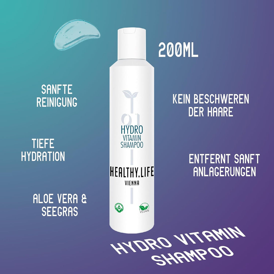 HEALTHY.LIFE VIENNA Hydro Vitamin Shampoo 200ml mit Aloe Vera & Seegras - HauptSacheShop